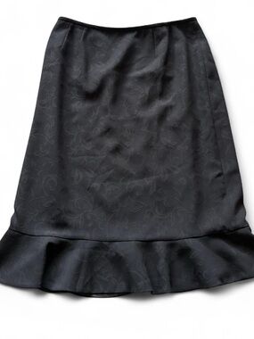 Le Suit Black A-Line Ruffle Hem Jacquard Skirt
